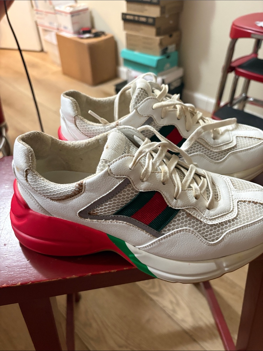 White Mesh & Leather Sneakers with Sherry line size 7 UK 8.5 USA